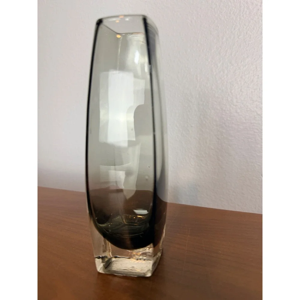 Smoked Glass Bud Vase Small Smoky Gray Art Glass Mid‎ Century Modern Tapered